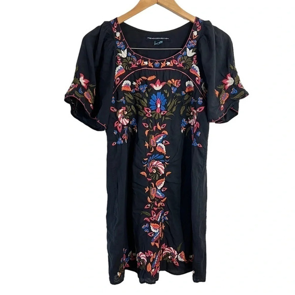 French Connection Floral Embroidered Dress Boho Size 2 Knee Length Colorful Thin - Picture 1 of 13